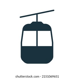 Cable Car For Mountain Ski Silhouette Icon. Gondola, Funicular, Cableway, Lift Glyph Pictogram. Cablecar Symbol. Ropeway Black Sign For Winter Tourism And Climbing. Isolated Vector Illustration.