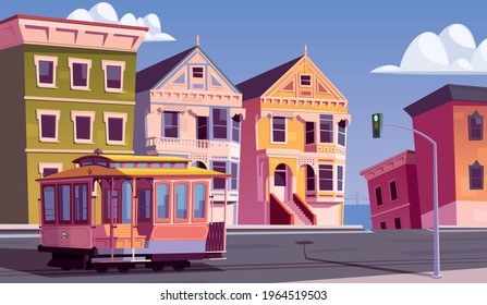 Cable car on San Francisco street vector illustration