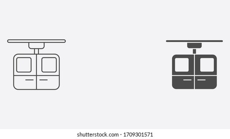 Cable car outline and filled vector icon sign symbol