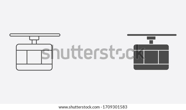 Cable car\
outline and filled vector icon sign\
symbol