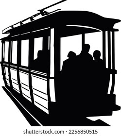 Cable Car with people vector silhouette of ropeway with tourists 