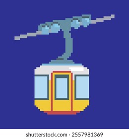 cable car pixel art, vector illustration on isolated background.