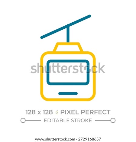 Cable car pixel perfect two color line icon. Aerial tramway carrying passengers over ground. Safe gondola lift bicolor outline symbol. Duotone linear pictogram. Isolated illustration. Editable stroke