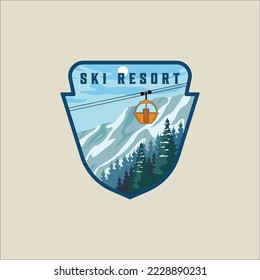 cable car ski resort emblem logo vector illustration template graphic design. gondola transportation at snow mountain in winter banner for travel or tourism business