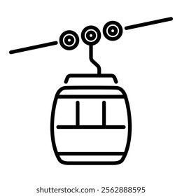 A cable car, symbolizing scenic transportation, tourism, and mountainous travel experiences cable car round line vector icon with editable stroke