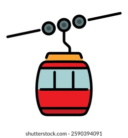 A cable car, symbolizing scenic transportation, tourism, and mountainous travel experiences cable car round line vector icon with editable stroke
