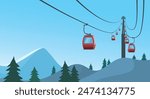 Cable car transportation rope way over mountain hill vector illustration.