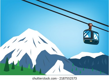 Cable Car travels atop Banff National Park in Alberta Canada concept. Editable Clip Art.