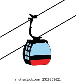 Cable Car Vector illustration. Cable car on rope way. Retro technology and transportation theme vector. Cable car isolated on white background.