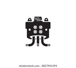 Cable conduit with curved pipe connection in clean technical black silhouette vector style.