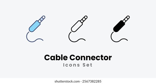 Cable Connector Icons thin line and glyph vector icon stock illustration