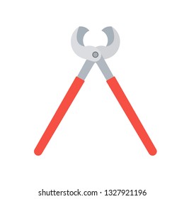 Cable cutter industrial instrument flat illustration device vector icon. Technician engineering supply hand tool