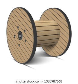 Cable drum isolated on a white background. Wooden coil for electric cable. Vector illustration.