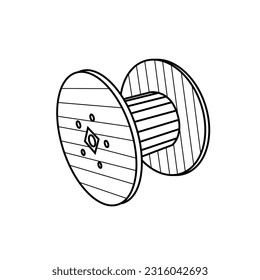 Cable drum isolated on a white background. Wooden coil for electric cable. Vector illustration.