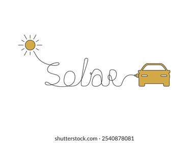 Cabo na forma da palavra Solar. O conceito de recarregar um carro com energia solar.