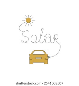 Cable in the form of the word Solar. The concept of recharging a car with solar energy.