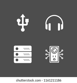 cable icon. 4 cable set with headphones, server, usb and plug vector icons for web and mobile app