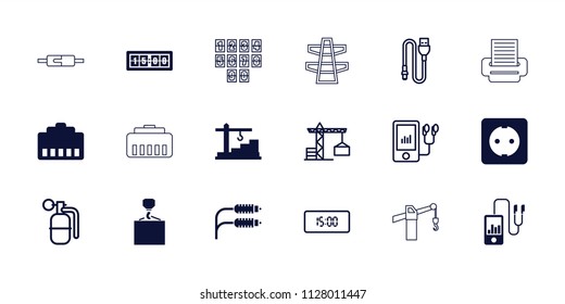 Cable icon. collection of 18 cable filled and outline icons such as hook with cargo, construction  crane, plug socket, digital clock. editable cable icons for web and mobile.
