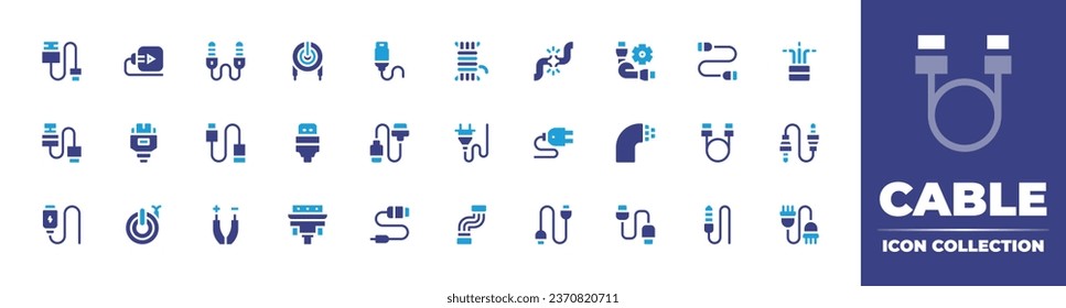 Cable icon collection. Duotone color. Vector illustration. Containing auxiliary, broken cable, usb, cable, wires, usb connection, vga, plug and play, rope, hdmi.