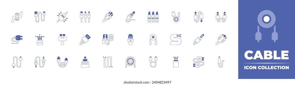 Cable icon collection. Duotone color. Vector and transparent illustration. Containing broken cable, rj, cable, jumper, usb connection, wire, jack, usb, sound, cables, audio jack.