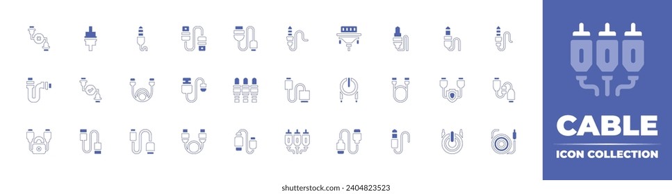 Cable icon collection. Duotone color. Vector and transparent illustration. Containing cable break, connect, jack, usb cable, vga, data, successful connection, cable.