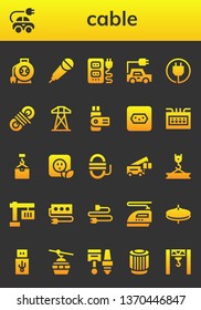 Cable Icon Set. 26 Filled Cable Icons.  Simple Modern Icons About  - Wire, Electric Car, Karaoke, Socket, Plug, Rope, Electric Tower, Usb, Fuse Box, Crane, Iron, Cymbals, Cableway