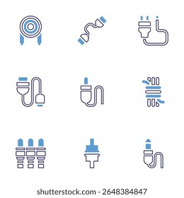 Cable icon set. Bold line style. Duotone colors. Editable stroke. cable, plug, usb, audio jack, rope, av, connect, jack.