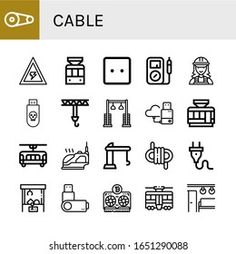cable icon set. Collection of Pulley, Voltage, Tramway, Socket, Multimeter, Electrician, Usb, Crane, Flash drive, Tram, Iron, Rope, Plug, Claw machine, Usb flash drive, Vga icons
