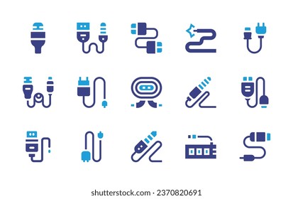 Cable icon set. Duotone color. Vector illustration. Containing usb cable, usb, jack, power, adapter, jack connector, usb, charger, wire, audio jack, usb port.