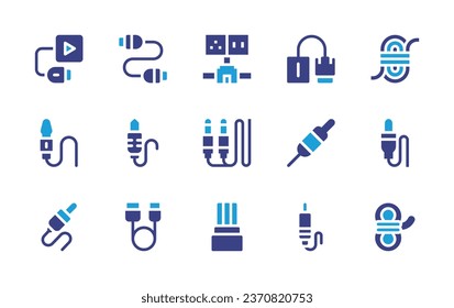 Cable icon set. Duotone color. Vector illustration. Containing cable, usb cable, vga, plug, audio jack, plug and play, jack connector, rope, wiring, jack, optical fiber.