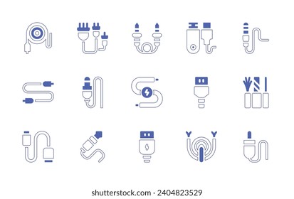 Cable icon set. Duotone color. Vector illustration. Containing audio jack, wiring, wire, cable, usb, jack cable, jack, cord, jack connector.