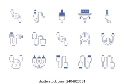 Cable icon set. Duotone color. Vector illustration. Containing cable break, connect, jack, vga cable, data, successful connection, cable, usb.