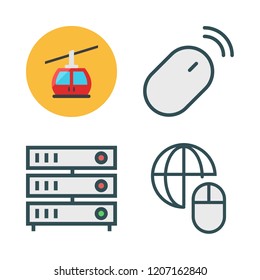 cable icon set. vector set about cable car cabin, mouse and servers icons set.