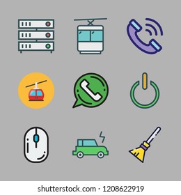 cable icon set. vector set about servers, power, mouse and phone call icons set.