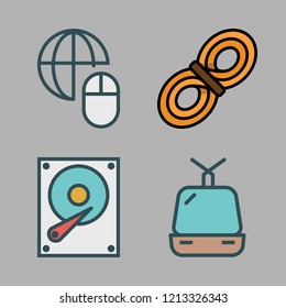 cable icon set. vector set about mouse, rope, cable car cabin and hard disk icons set.