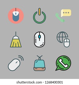 cable icon set. vector set about cable car cabin, broom, phone call and power icons set.