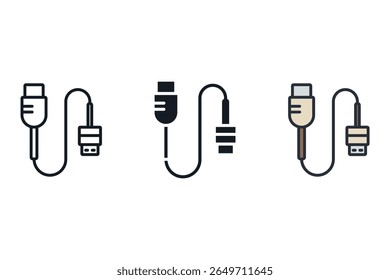 cable icons isolated on White Background. Flat style design,symbol collection