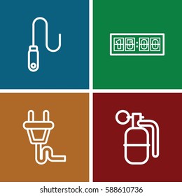 cable icons set. Set of 4 cable outline icons such as wire, plug, digital clock