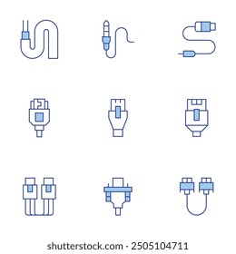 Cable icons set. Line Duotone style, editable stroke. jack cable, cable, optical fiber, lan, network, hdmi, vga cable.