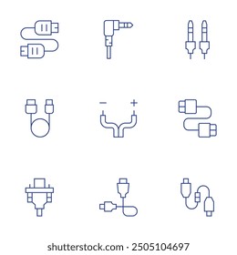 Cable icons set. Thin Line style, editable stroke. plug in, usb cable, vga cable, jack connector, jack, cable.