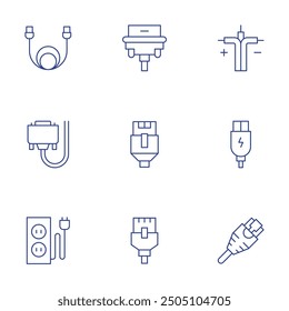 Cable icons set. Thin Line style, editable stroke. extension cable, network cable, usb cable, vga, lan.