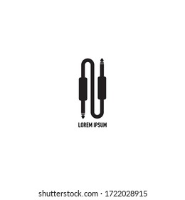 cable jack logo concept. Audio wave logo design template. Isolated, Audio equipment, sound system, instrument. Black and White