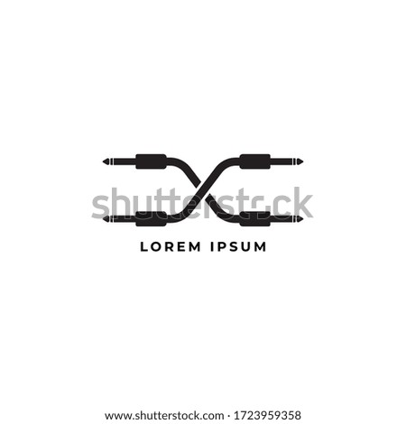  Cable jack logo concept. Audio logo design template. Letter X uppercase Alphabet vector illustration. Isolated, Audio equipment, sound system, instrument. Black and White