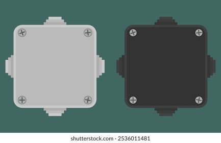 Cable junction box. Set of square electrical boxes with cable glands