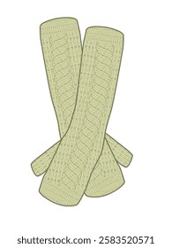 Cable knit arm warmers vector mockup template technical flat design.