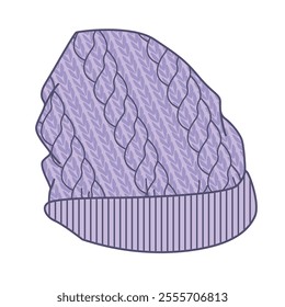 Cable knit hat design technical flat sketch vector mockup template.