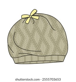 Cable knit hats technical flat sketch vector mockup template.