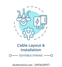 Cable layout and installation soft blue concept icon. Telecommunication system. Network wiring. Round shape line illustration. Abstract idea. Graphic design. Easy to use in brochure