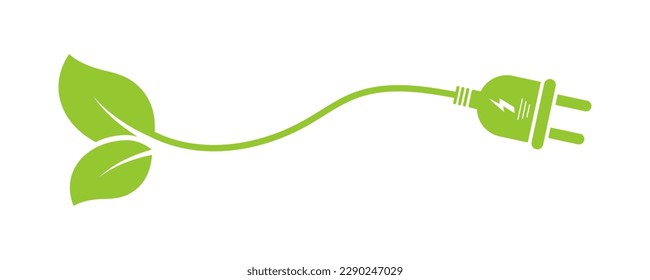 Cable and leaf vector icon. Electric cable with green leaf. Save ecology. Renewable energy.