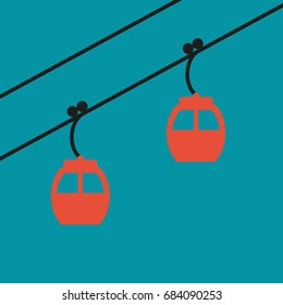 Cable lift icon for ski and winter sports. Design for tourist catalog, maps of the ski slopes, placard, brochure, flyer, booklet. Vector illustration.